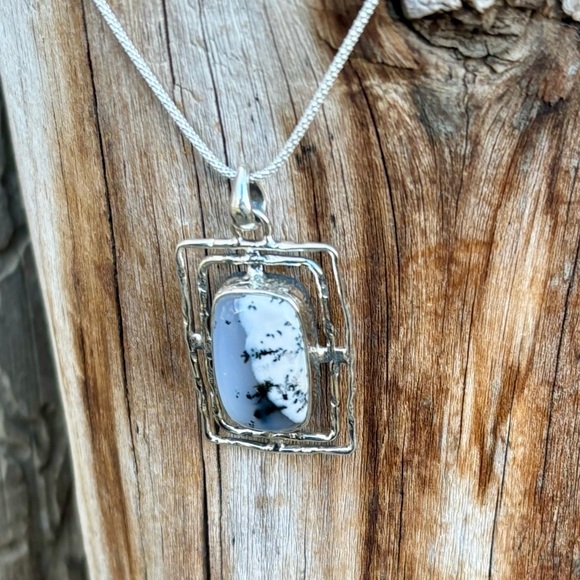 SET! Merlinite Dendritic Opal Necklace & Earrings - Picture 8 of 13